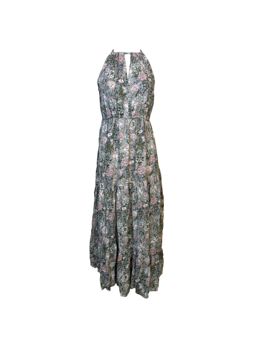 NWOT Joie Linen Blend Floral Halter Maxi Dress Medium Tiered Pockets Boho Flowy